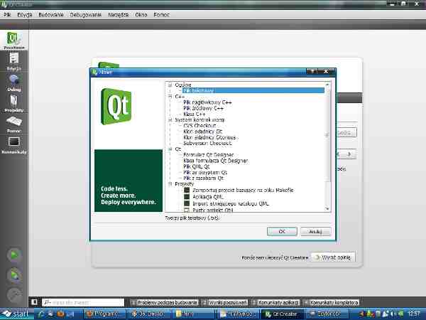 wybór nowego projektu programu qt creator