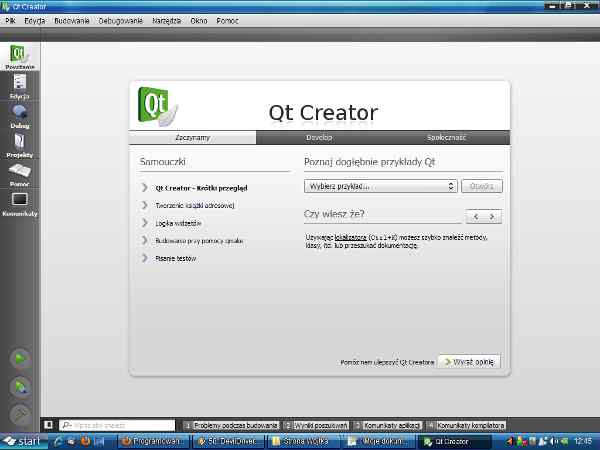 strona główna programu qt creator